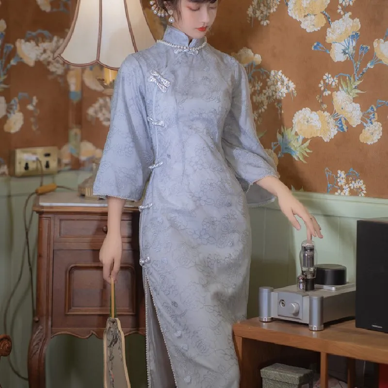 Платье-Ципао женское в китайском стиле пикантный облегающий сарафан с цветочной