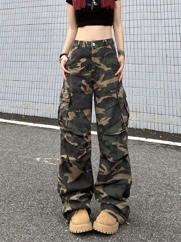 

Женские брюки-карго Y2k в уличном стиле, осень 2022, новые корейские модные свободные прямые брюки-карго с высокой талией и широкими штанинами