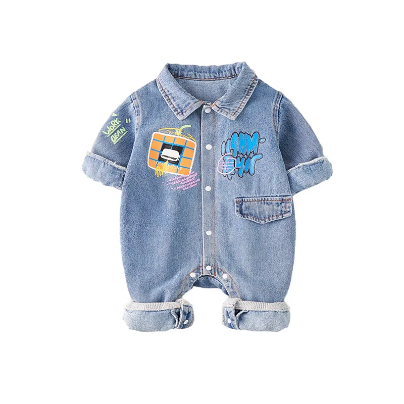 

Детское боди из денима, весенне-осенняя одежда для скалолазания, костюм в западном стиле для маленьких мальчиков и девочек, комбинезон с мул...