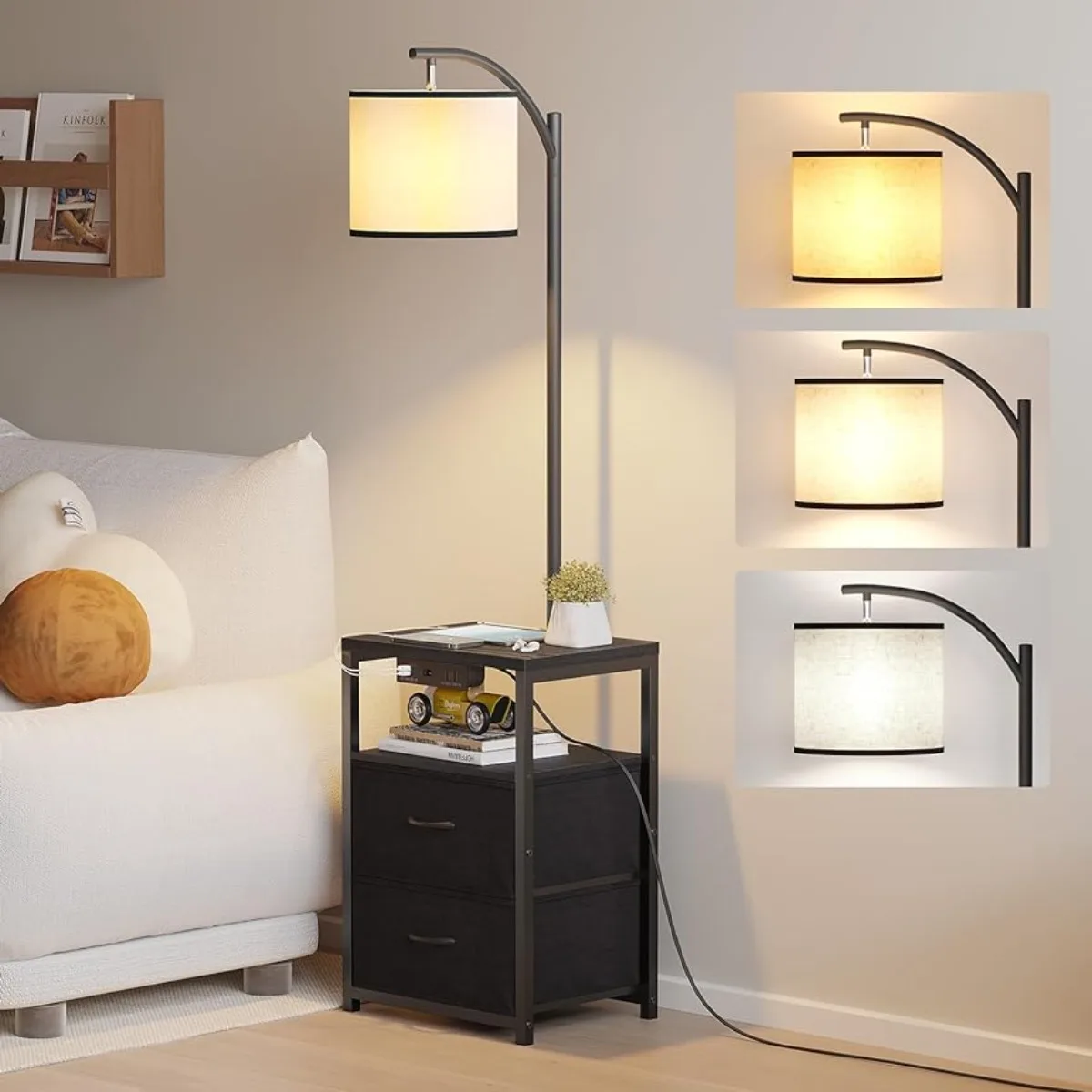

Floor Lamp with Table & 2 Drawers，Lamp with USB Port and Outlet,Lamps for Nightstand with 3 Color Temperature Led Bulb Included