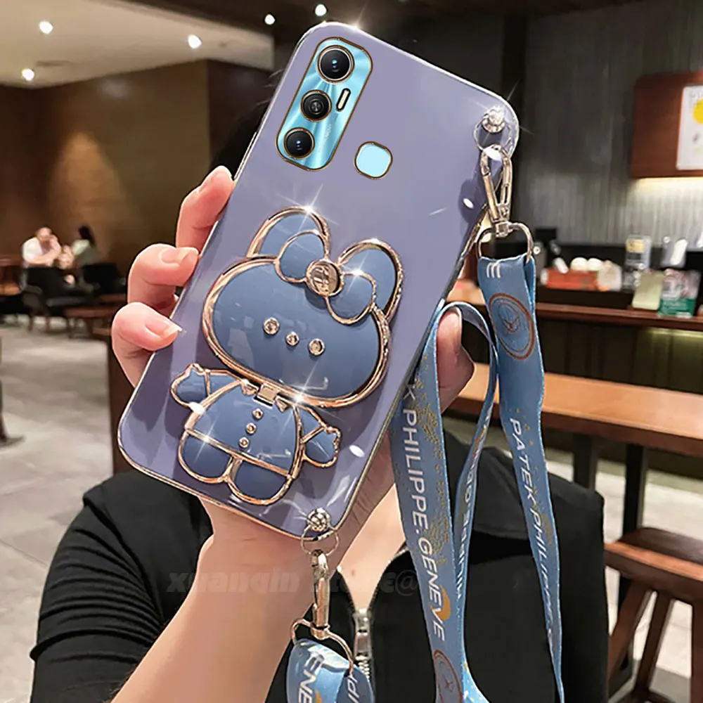 Чехол для телефона Infinix Hot 11 2021 X662 X662B с покрытием в виде кролика складная