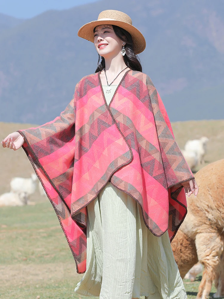 Осенне-зимний милый шарф в стиле преппи женское многослойное пончо теплый