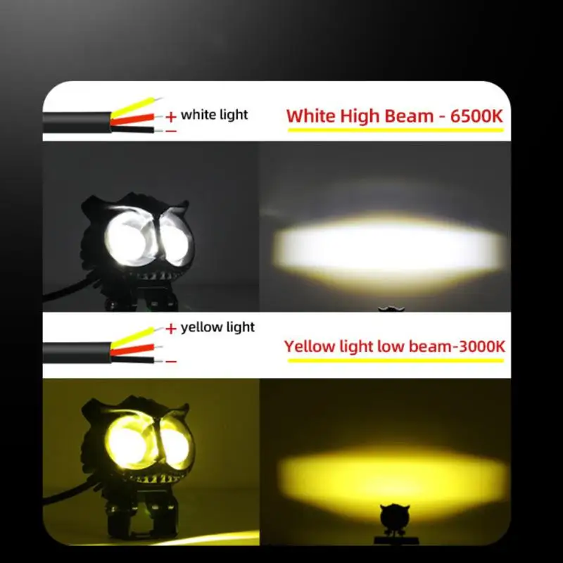 

Retrofit High And Low Beam Integrated Lamp Universal Dual Lens Owl Motorcycle Headlight Durable Practical External Working Light