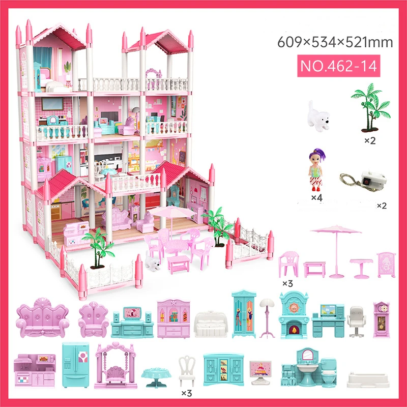 

Large Size Assembled Diy Cottage Lighting Villa Model Montessori 3d Puzzle Doll House Set Family Castle Villa Children Toys Gift