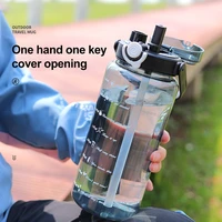 2l large capacity water bottle with time scale frosted couple cup with cute stickers for outdoor sports water bottle dropshippin