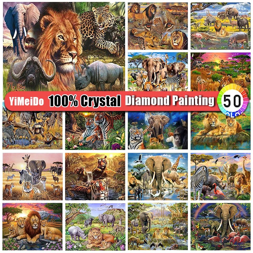 

Алмазная живопись YiMeiDo 100% с кристаллами, животные, полная круглая Алмазная вышивка, мозаика со львом, слон, сделай сам, домашний декор, новинк...