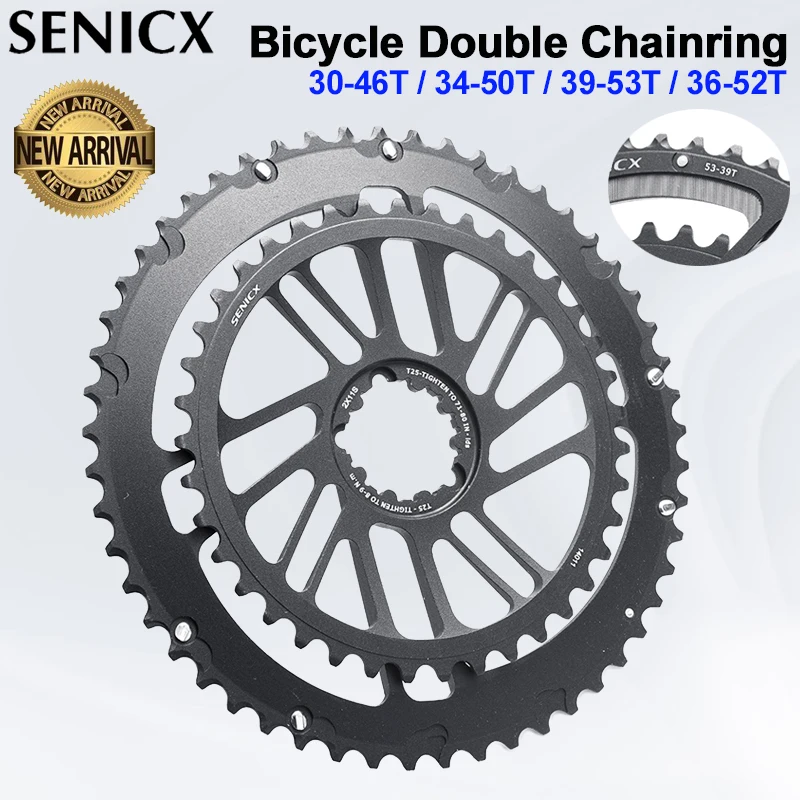 

Bicycle Chainwheel 3 Bolts Double Dish 34/50T 36/52T 39/53T 30/46T Double Bike Chainring for 9/10/11/12 Speed GXP Road Bike