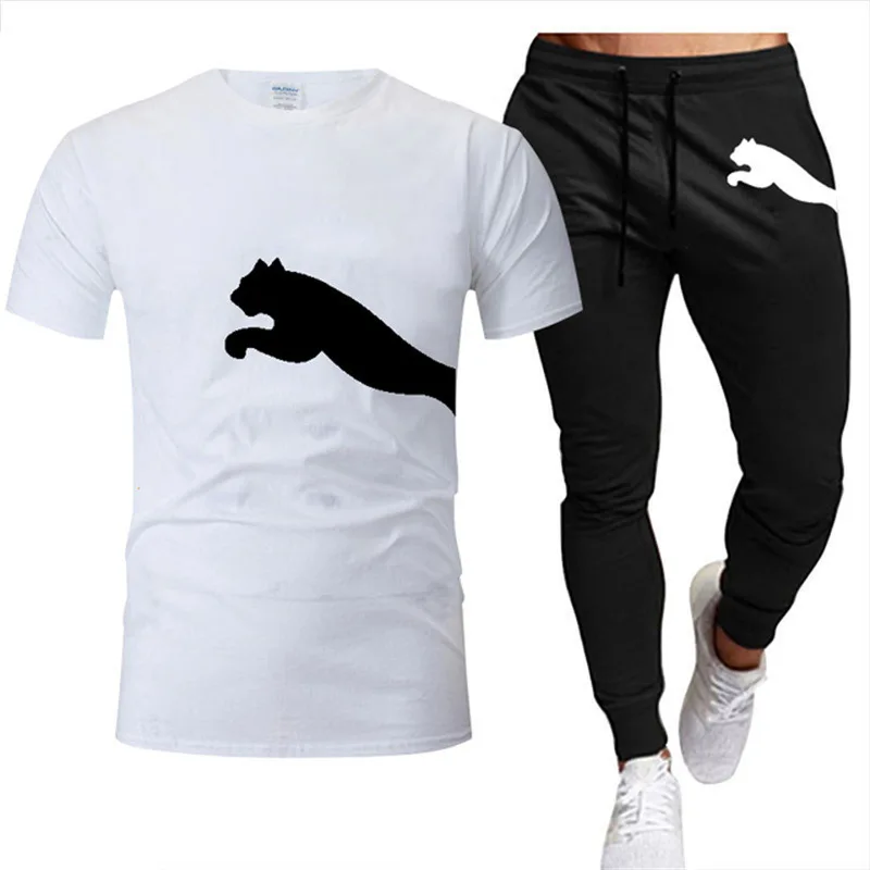 Summer men's and women's new T-shirt suit 3D printed pattern casual crewneck short sleeve top + casual pants sweatpants