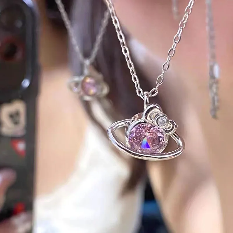 

New Unicorn Hello Kitty Pearl Necklace Cartoon San Rio Series Anime KT Cat Luxury Sweet Collarbone Pendant Girl Christmas Gift