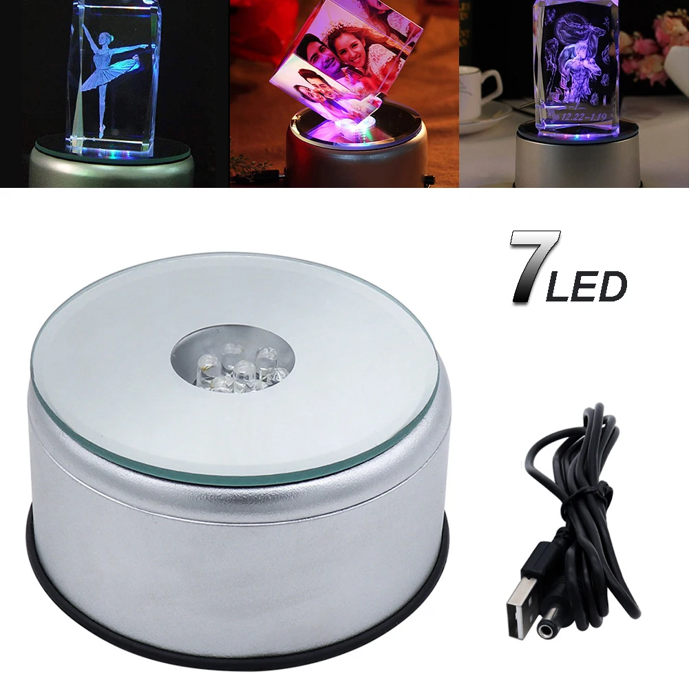 7 LED-Licht 3D Crystal Trophy 360 Rotating Electric Light Stand Base Display Mit Adapter USB kabel