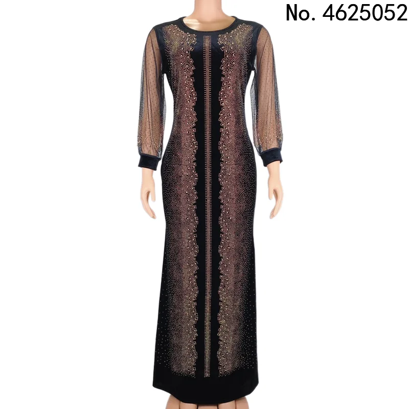 Fashion Sexy Velvet Sequins Robes Chiffon Sleeves Slim Dresses Ladies Muslim Wear Party Office Long Sleeve Maxi Dress