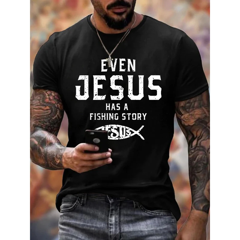 

Badassdude EVEN JESUS HAS A FISHING STORY Printing Men's Casual Fashion T-shirt