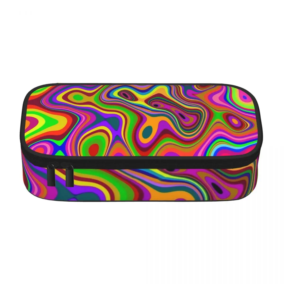 Colorful Liquid Pencil Case Psychedelic Print Kawaii Big Zipper Pencil Box Elementary School Teens Pen Bags