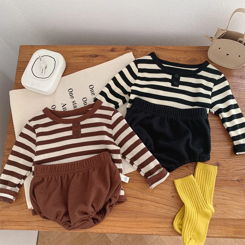 

Menoea Baby Creeper 2023 Autumn New Boys And Girls Striped Long Sleeve Top+Shorts Two Piece Set Fashion Baby Clothing