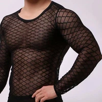 mens diamond mesh sexy see through vest long sleeved short sleeved short top breathable and comfortable trousers combination