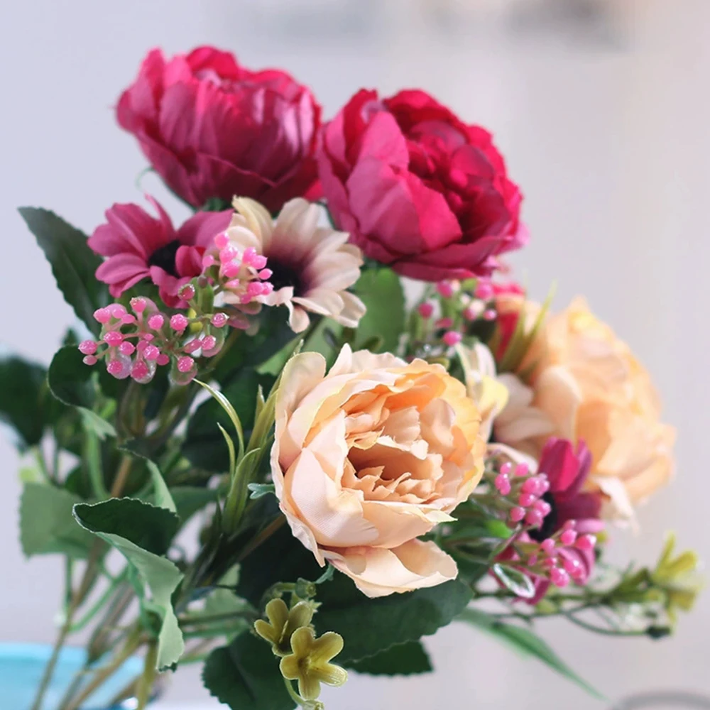 

Искусственные цветы букет пионы гипсофила подсолнухи