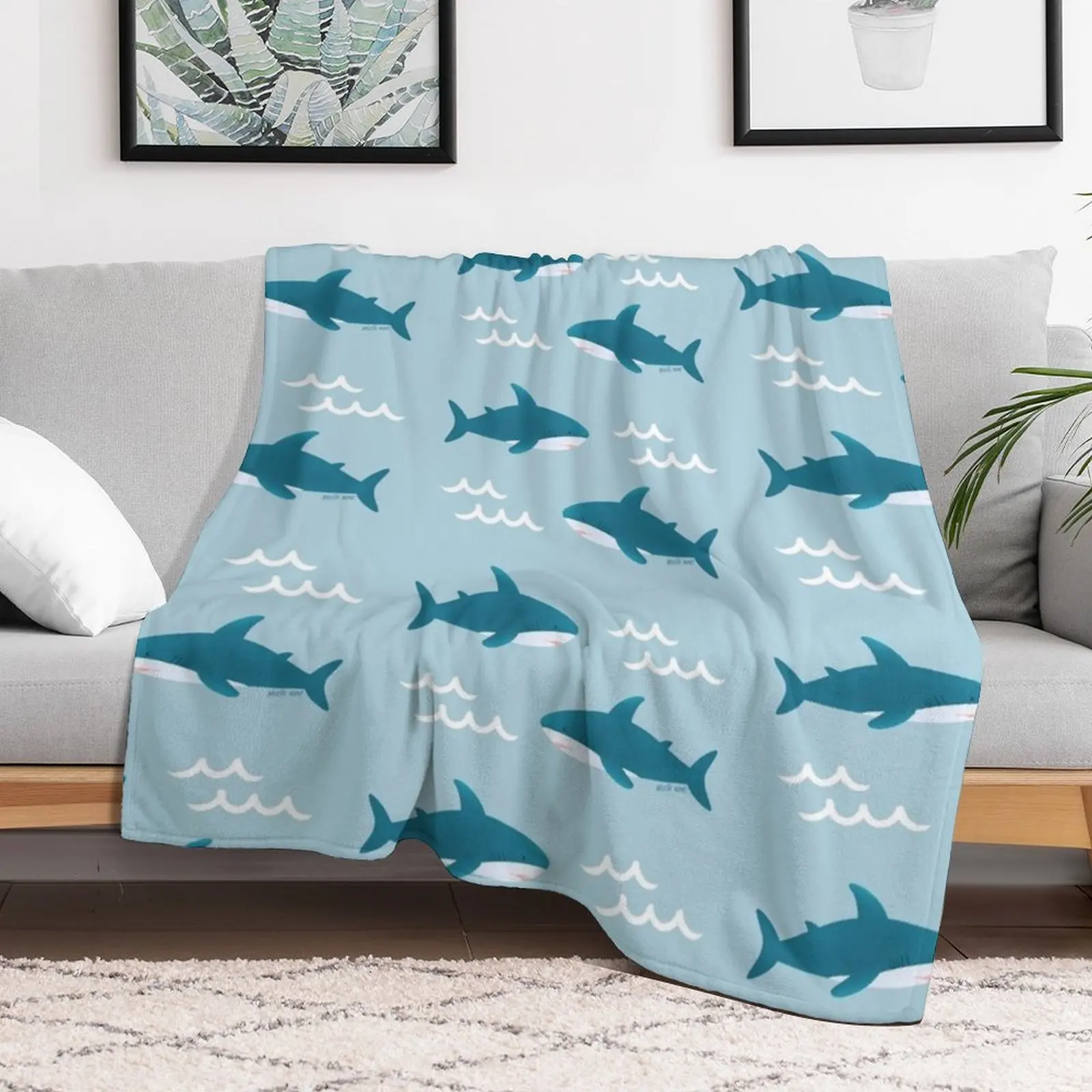 Brucie/Blahaj ikea с рисунком акулы (бирюзовое) пледы волосатое туристическое тяжелое