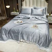 princess wind luxury duvet cover washable silk quilt set tencel embroidery summer quilt ice silk quilt summer bed cover