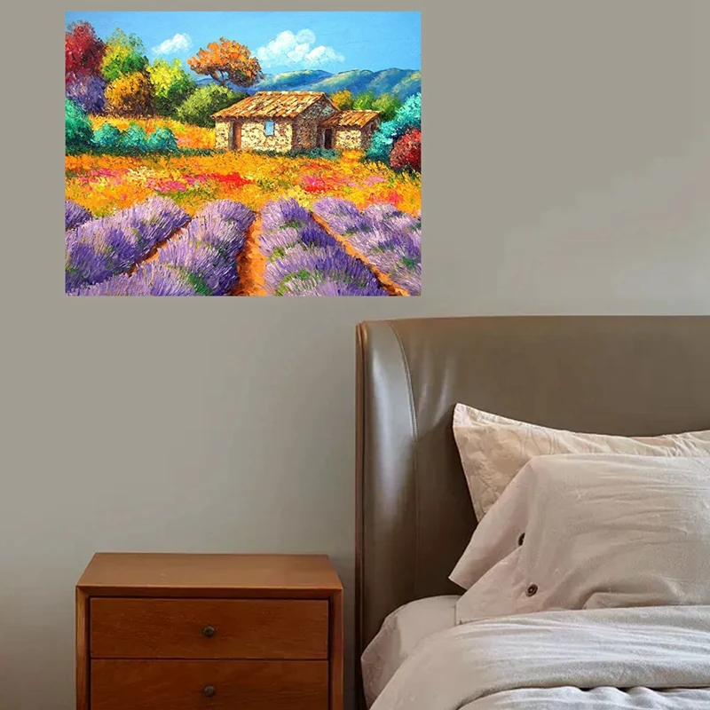 DIY пейзаж лаванды дом цветок море прованс полный алмаз круглый алмазная живопись