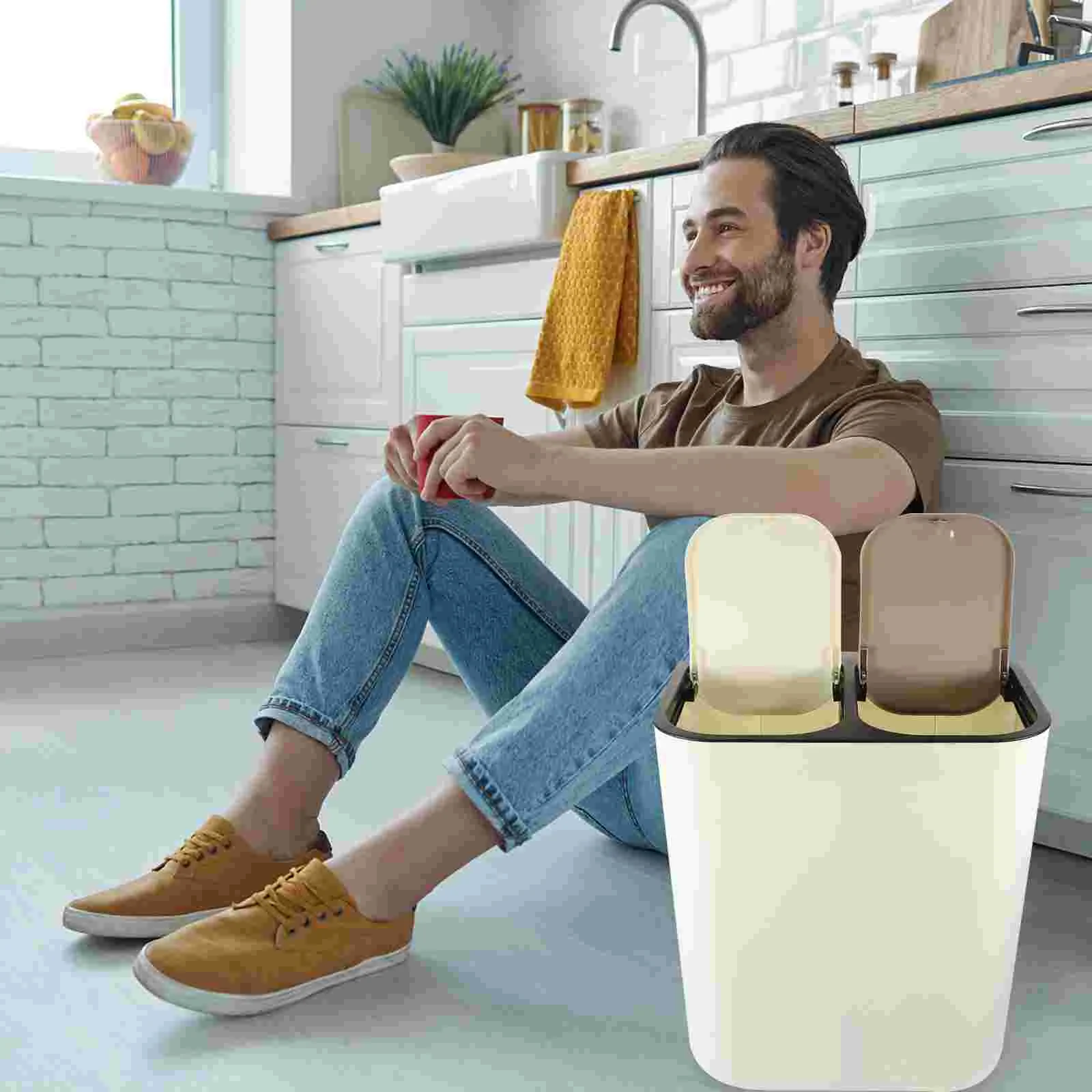 

Paper Bucket Waste Storage Bin Rectangle Trash Can Mini Cans Garbage Recycling Containers Double-grid Small Household