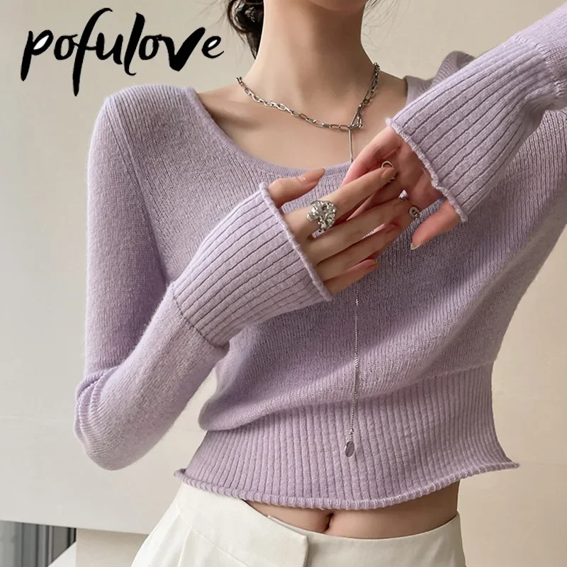 

Elegant Full Sleeve Slim Women Pullovers Sweaters Autumn Winter Female Short Knitwear O-neck Ladies Knitted Jumpers Dropshipping