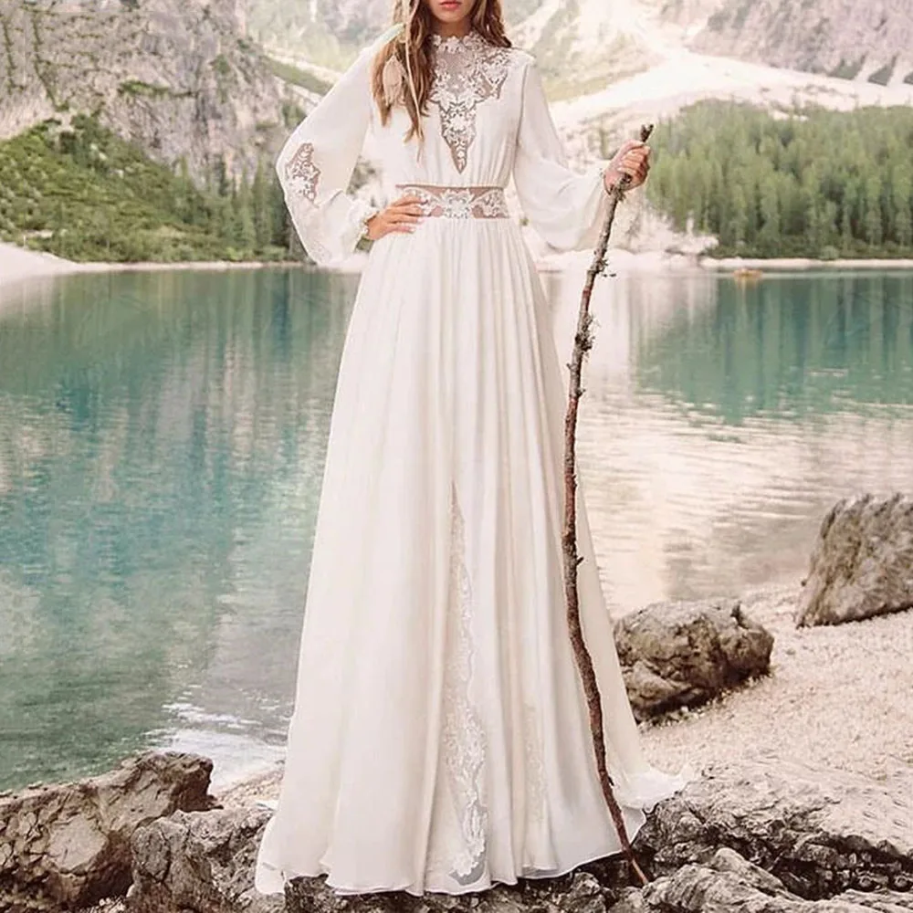 

2023 new in Floor-Length Lace Trumpet/Mermaid Long Sleeves Church Wedding Dress