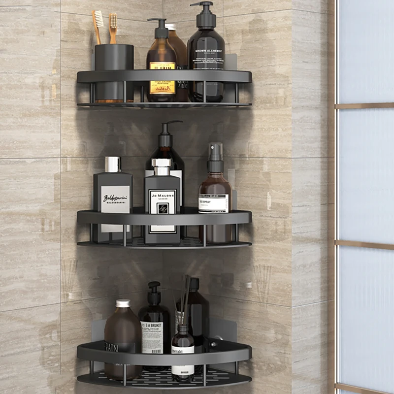 

Punch-free Bathroom Shelf Shelves Wall Mounted Shampoo Storage Rack For Kitchen Holder Square Aluminum Bath Organizer Accessorie