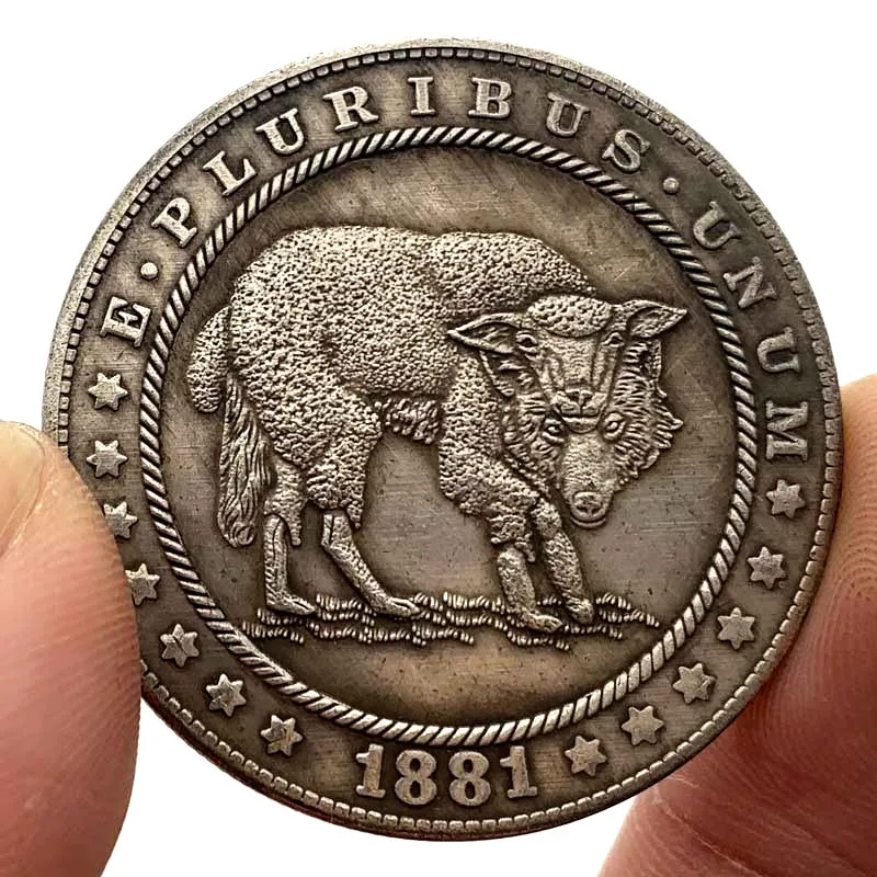 

Памятная Коллекционная монета 1881, волк, овца, подарок, удачная монета