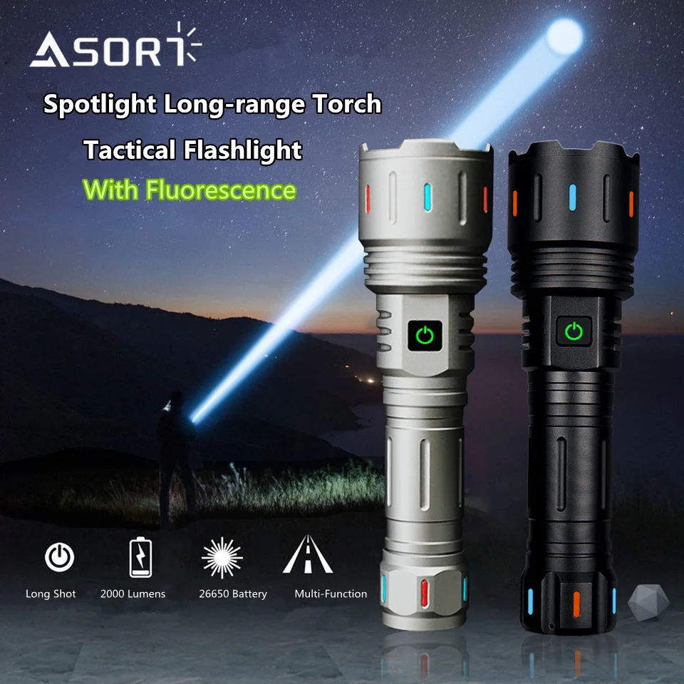 High-power 30W LED Flashlight Long Range Telescopic Focusing Strong Light Torch USB Charging With Night Fluorescent