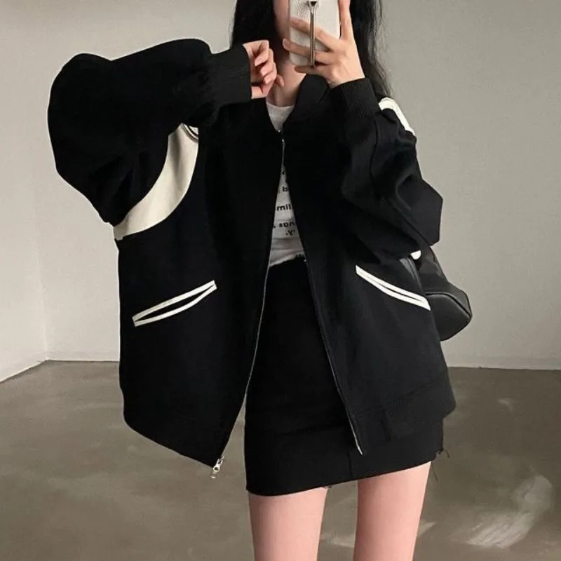 

Deeptown Korean Fashion Bomber Jacket Women Vintage Streetwear Oversized Zipper Black Jackets Casual Chic Aesthetic Autumn Coat