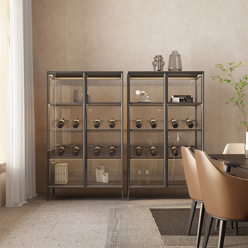 

Modern simple multifunctional wine cabinet family space aluminum alloy display cabinet floor top living room full aluminum