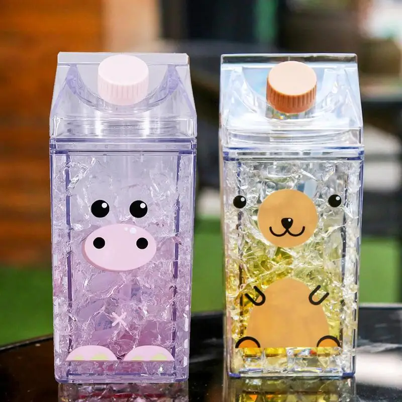 

400ml Water Bottle With Straw Clear Square Milk Carton Sports Waterbottle Juice Water Cup Leakproof Milk Carton Tour Camping