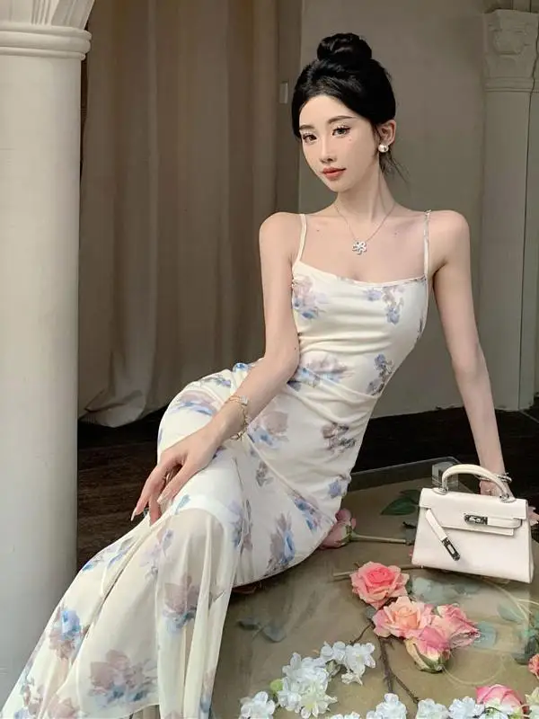 Длинное платье на бретельках Lady Yujie облегающее платье-футляр с принтом в стиле