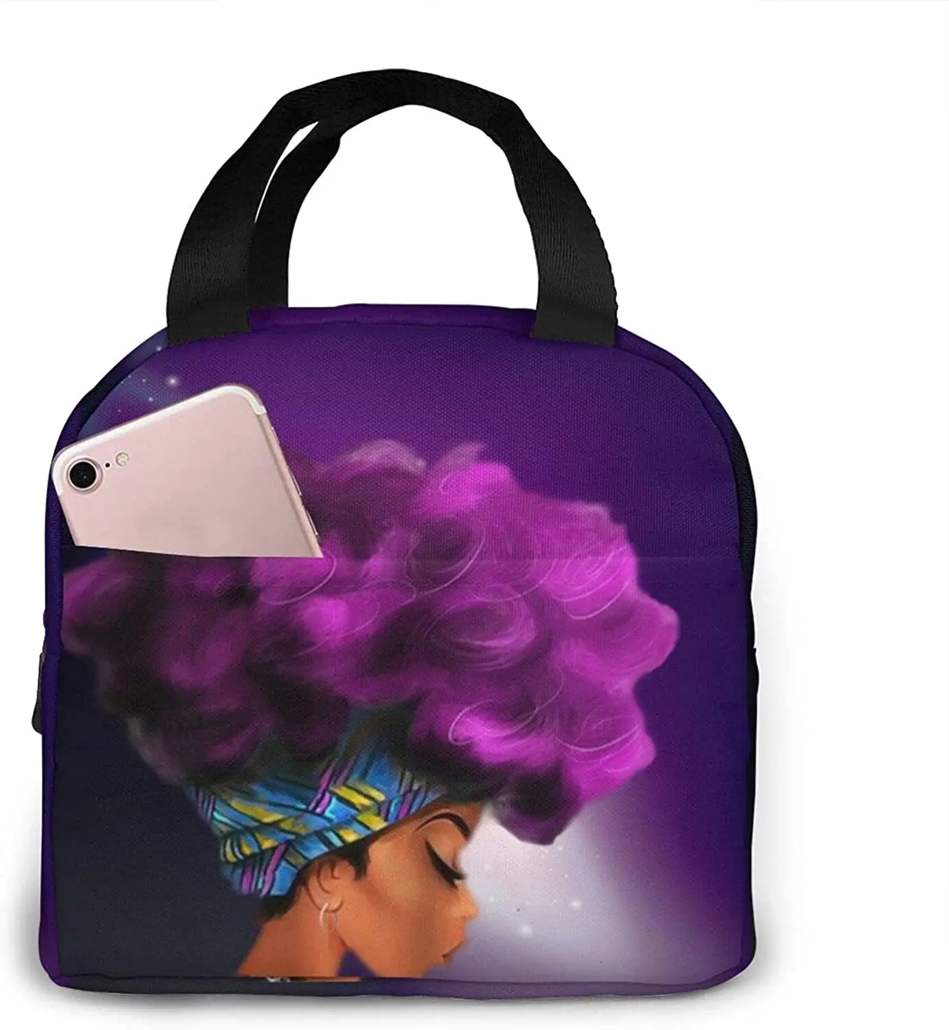 

Африканская американская Женская Звездная Галактика фон сумка для ланча Компактная сумка-тоут многоразовый Ланч-бокс контейнер для женщин и мужчин