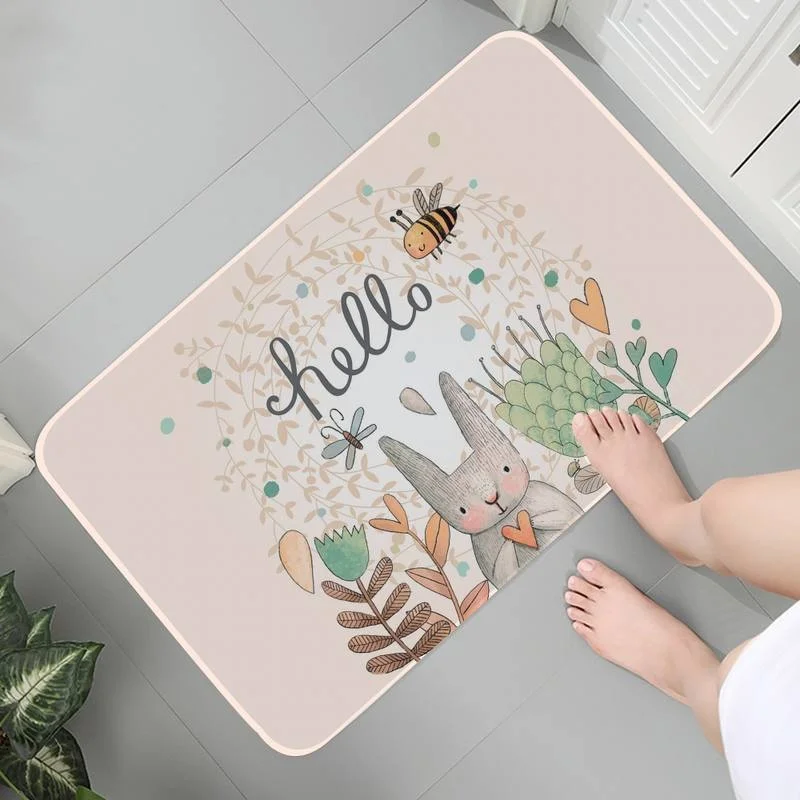 

Washable Entrance Flannel Kitchen Rug Carpet Floor Hallway Mats For Home And Comfort Kawaii Rabbit Cat Area Rugs Lounge Rug