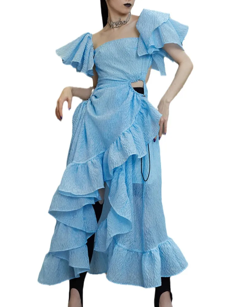 

Getspring, модное женское платье с V-образным вырезом и рукавами, с открытой спиной, сексуальное асимметричное длинное платье, весна-лето 2022, опто...