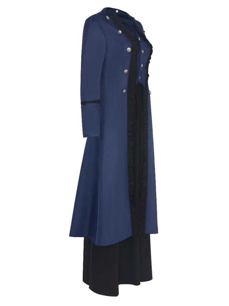 Женский костюм для косплея средневековой эпохи Возрождения длинное синее пальто