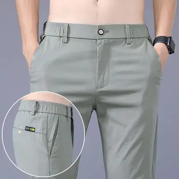 New Summer Men's Casual Pants Slim Pant Straight Thin Trousers Male Fashion Stretch Khaki Jogging 28-38 Men Pants 2