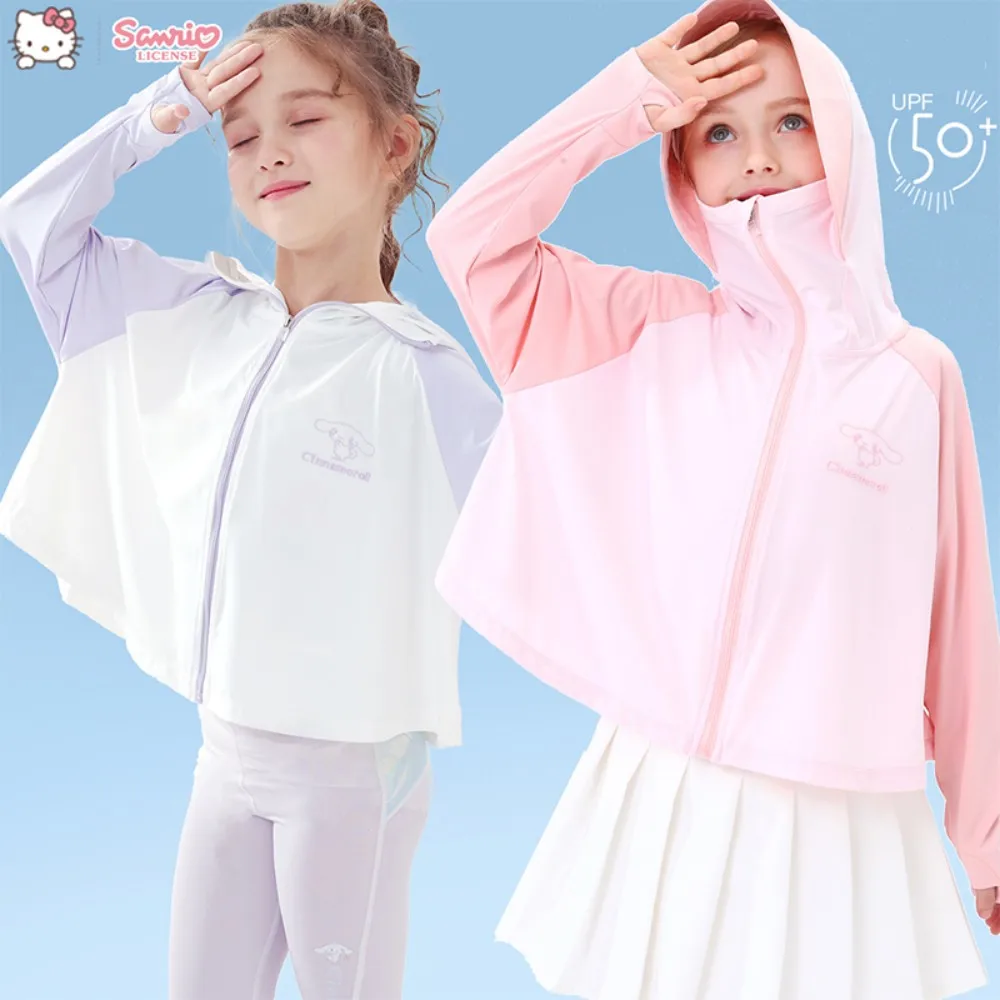 

Sanrios аниме кавайная Солнцезащитная одежда Cinnamoroll для девочек летние воздухопроницаемые топы с круглым вырезом и защитой от ультрафиолета