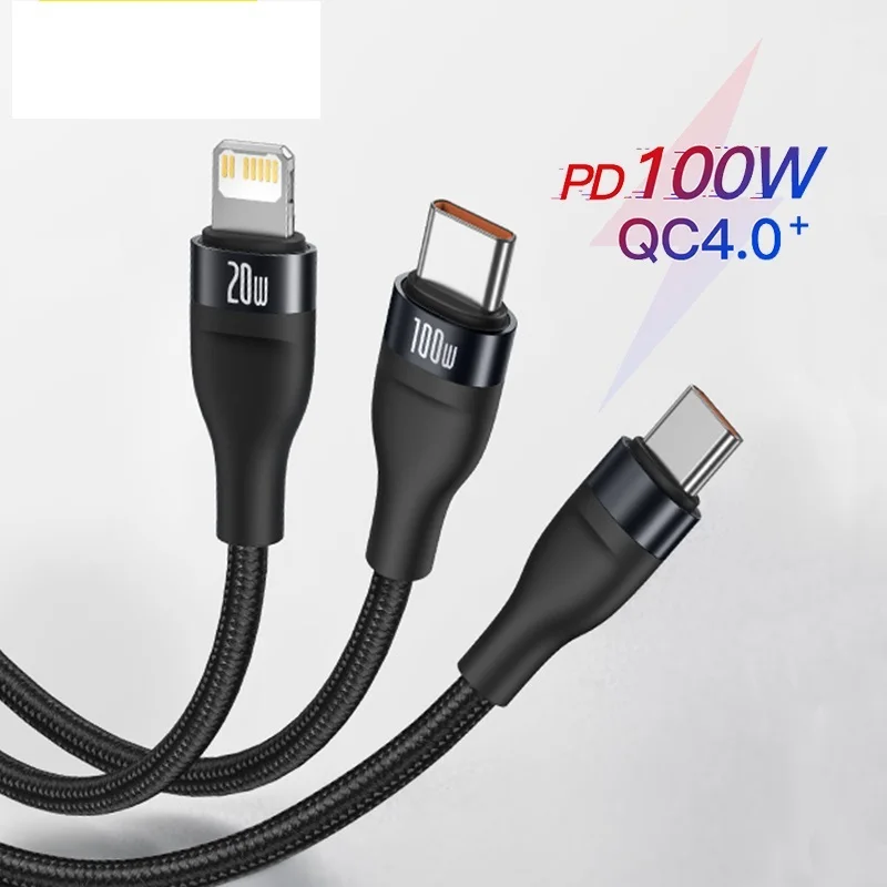 

Baseus 2 in 1 USB C Cable for MacBook Pro Cable 100W Fast Charging for iPhone 12 11 Pro Max XR 8 Plus Charger Cable Data Line