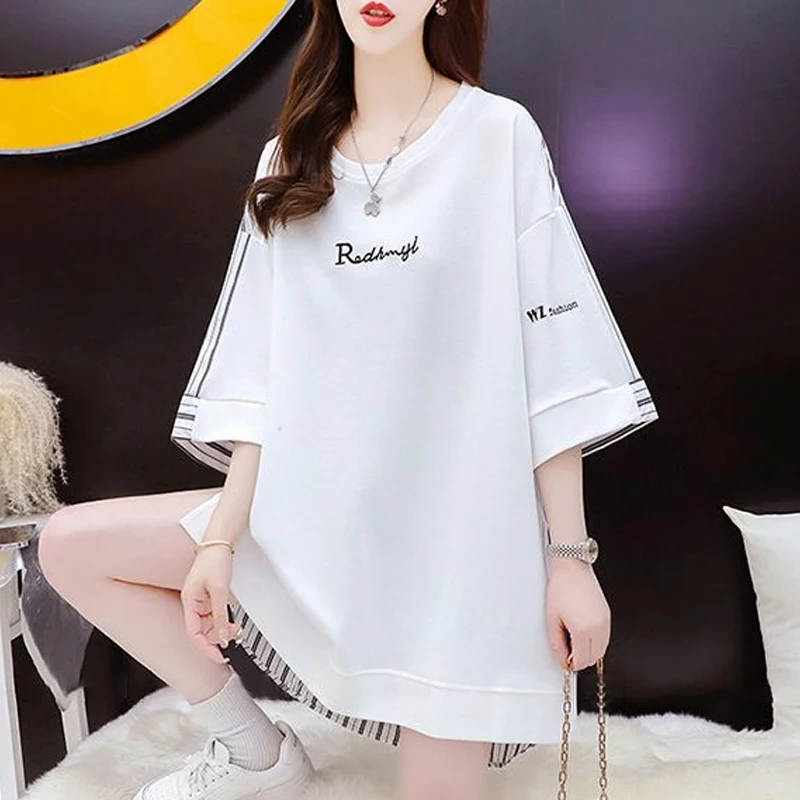 Женская футболка средней длины Элегантный Повседневный пуловер в полоску с