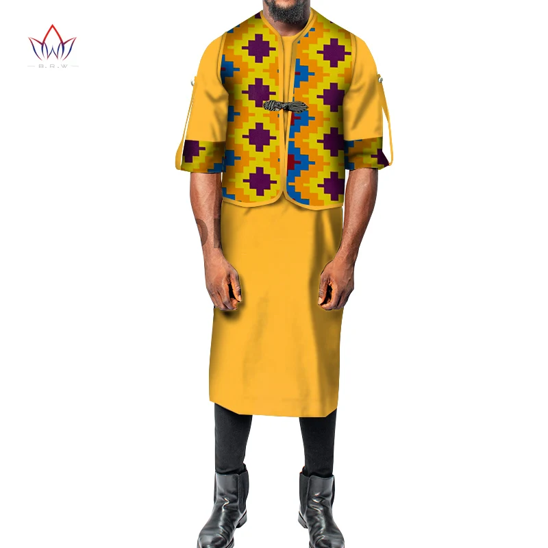 

Африканская Мужская одежда, хлопок, Дашики, мужская длинная рубашка, топ, рубашки и жилет, комплект из 2 предметов, Bazin Riche, Мужская веревка, то...