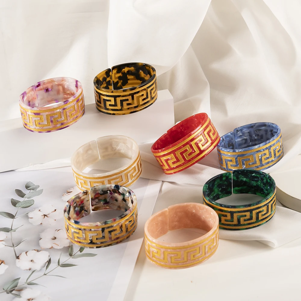 Модные широкие браслеты-манжеты из ацетата черепахового цвета, женские браслеты с геометрическим узором, браслеты на запястье в стиле бохо, модные ювелирные изделия