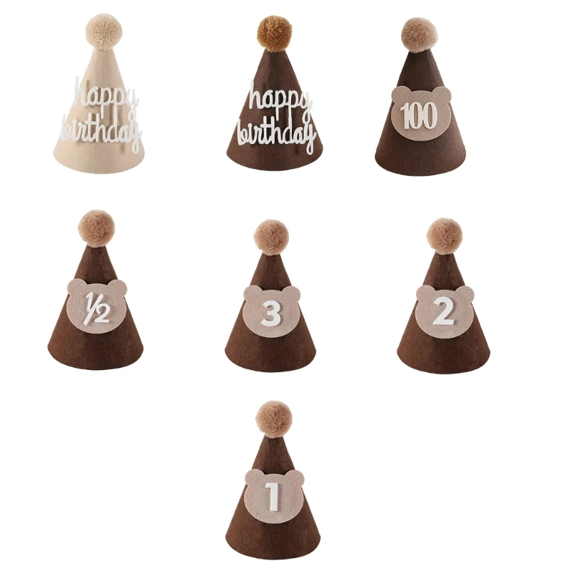 

Baby Birthday Hat Brown Coffee Bear Shower Party Headwear with Chin Strap D7WF