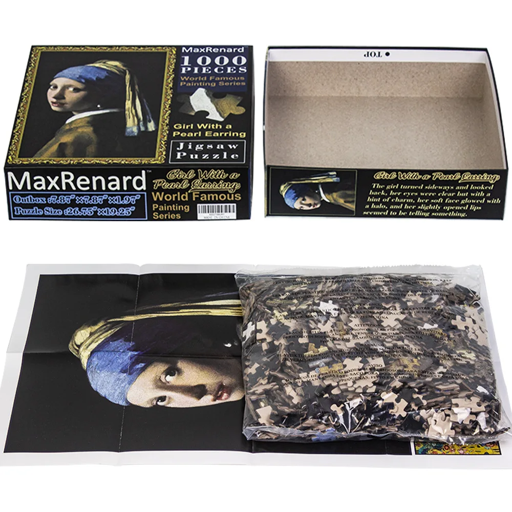 Бумажный пазл 1000 шт. для взрослых Old Master Jan Vermeer Girl с жемчужными серьгами Семейная