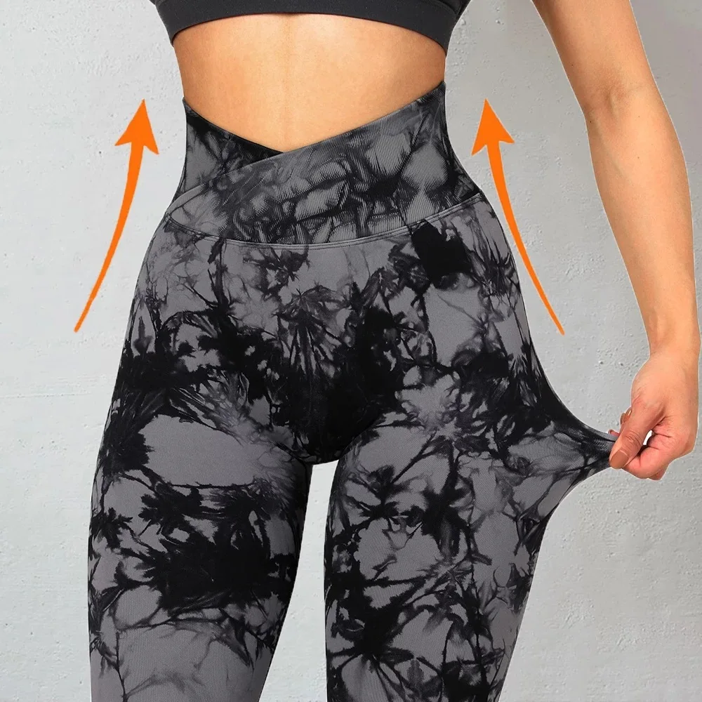 Yoga Pants Seamless Fitness Gym High Waist Classic Leggings Push Up Sports Workout Tie-Dye Printed Women Legging