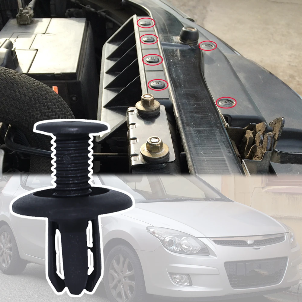 10 шт. для Hyundai i30 2007 2008 2009 - 2012 клипсы для крыльев автомобиля, зажимы для капота двигателя, подкладка для свода колеса, винтовые заклепки, аксессуары