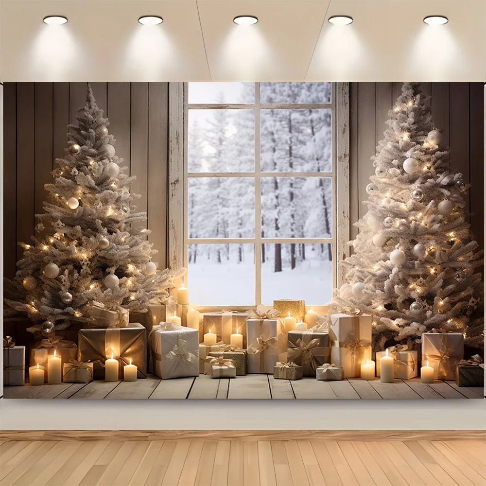 Фон для фотосъемки с изображением рождественской елки деревянным полом и