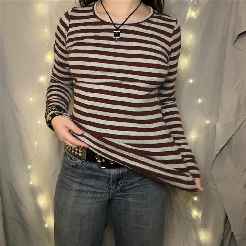 Gaono женские полосатые топы с длинными рукавами в стиле гранж винтажные цветные