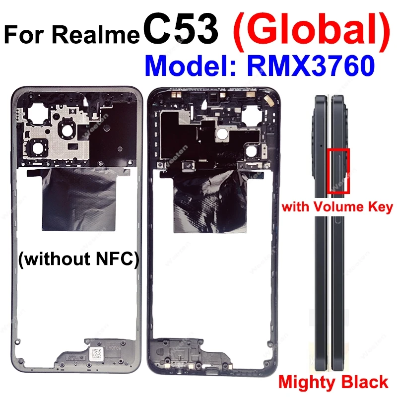 Средний корпус для Realme C53 C55 RMX3760 сменная крышка корпуса среднего держателя рамы